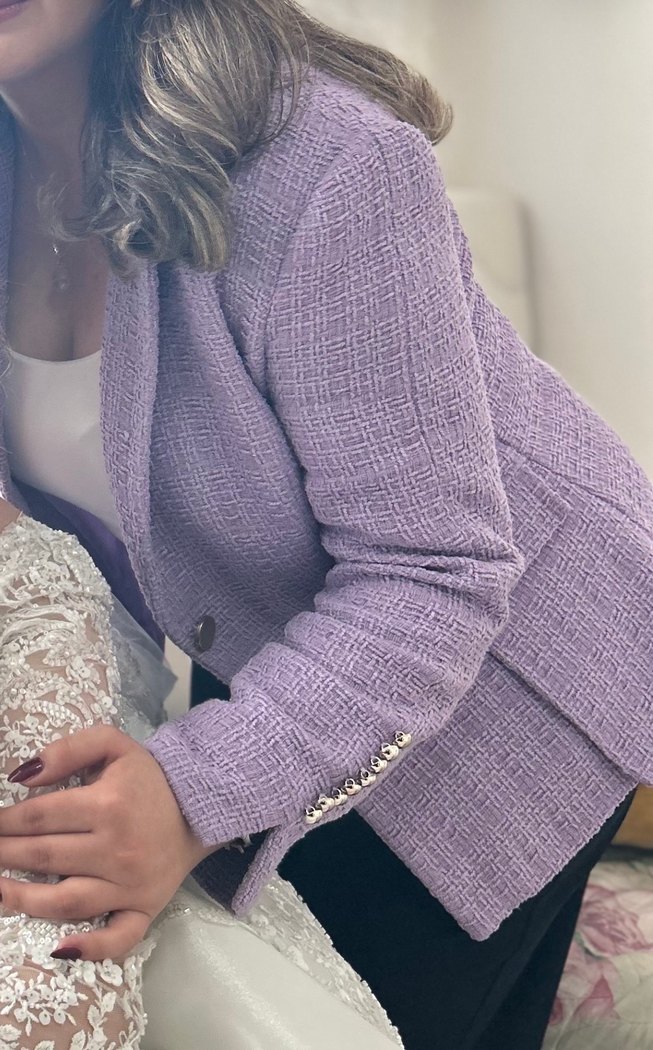 Düğmeli Lila Kadın Blazer Ceket - Görsel 4