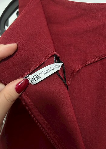 Zara Bordo Drapeli Uzun Abiye Elbise - Görsel 2