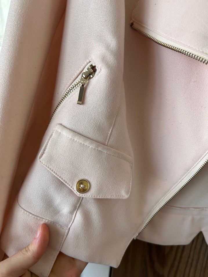 Pembe Süet Mini Kadın Ceket - Görsel 3