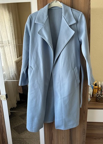 Gri Uzun Kadın Kaban Düğmeli Notch Yaka - Görsel 4