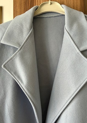 Gri Uzun Kadın Kaban Düğmeli Notch Yaka - Görsel 3