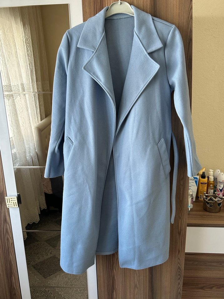 Gri Uzun Kadın Kaban Düğmeli Notch Yaka - Görsel 4