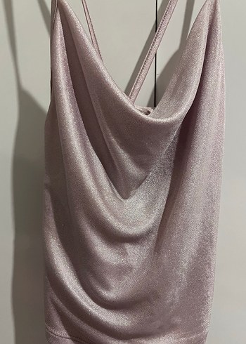 Pembe Drapeli İnce Askılı Mini Bluz - Görsel 2