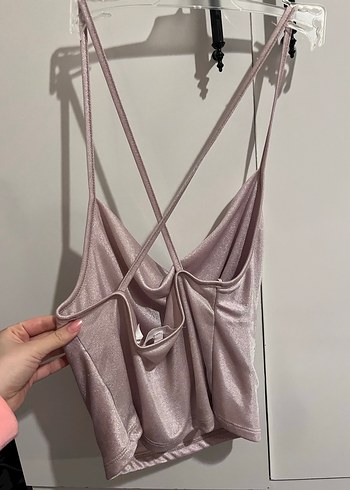 Pembe Drapeli İnce Askılı Mini Bluz - Görsel 3