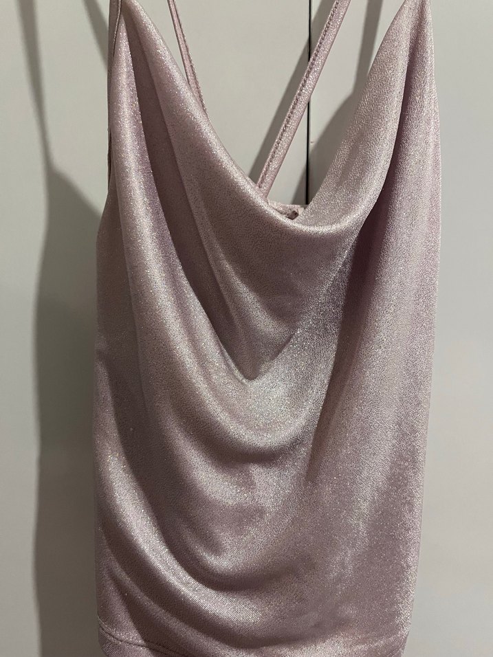 Pembe Drapeli İnce Askılı Mini Bluz - Görsel 2