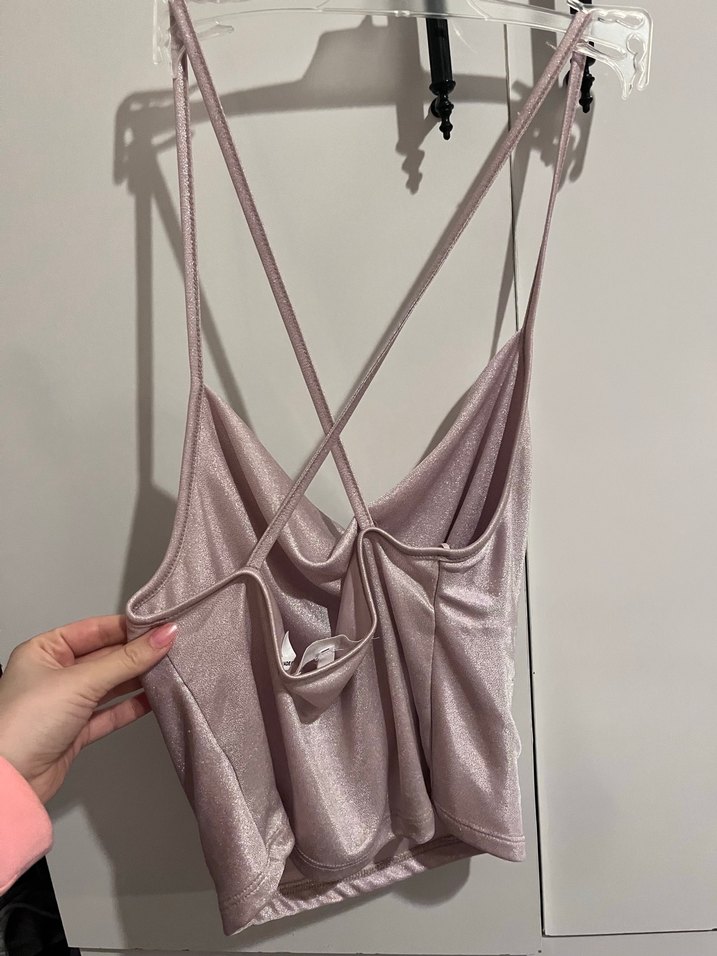 Pembe Drapeli İnce Askılı Mini Bluz - Görsel 3