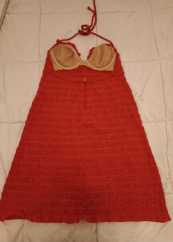 kırmızı renkte puanteli plaj elbisesi - Görsel 2