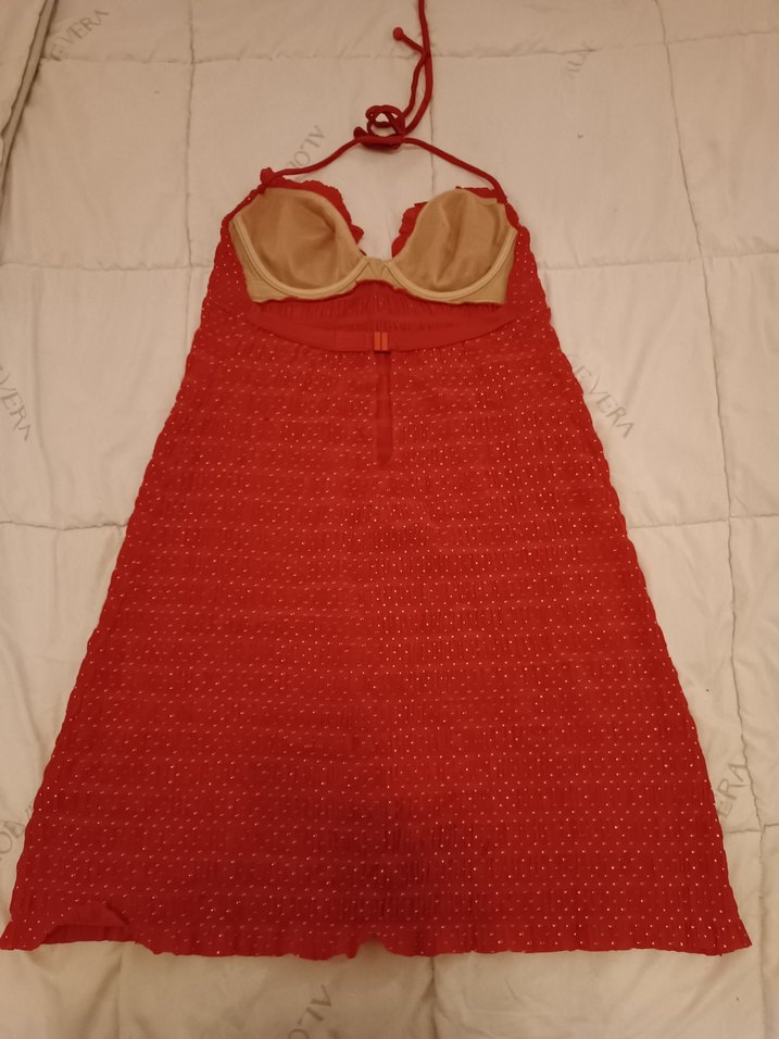 kırmızı renkte puanteli plaj elbisesi - Görsel 2