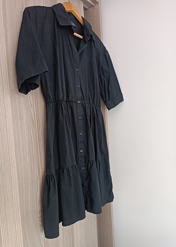 Düğmeli Siyah Midi  Elbise - Görsel 2