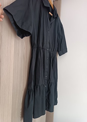 Düğmeli Siyah Midi  Elbise - Görsel 3