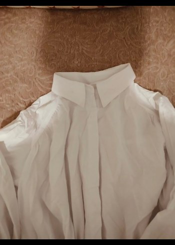 Beyaz Keten Uzun Kollu Gömlek Elbise - Görsel 2