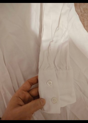 Beyaz Keten Uzun Kollu Gömlek Elbise - Görsel 3