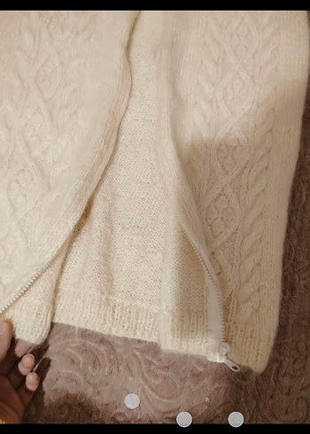 Kadın Beyaz Örgü Kolsuz Yelek fermuarlı - Görsel 3