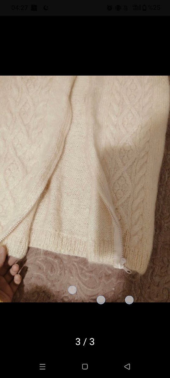 Kadın Beyaz Örgü Kolsuz Yelek fermuarlı - Görsel 3