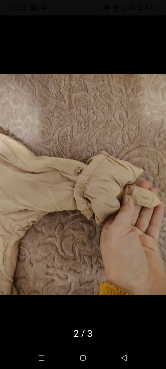 Bej Keten Düğmeli Uzun Kollu Kadın Gömlek - Görsel 2