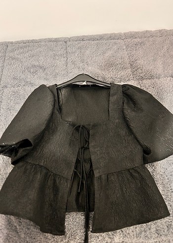 Siyah Drapeli Kadın Mini Bluz - Görsel 2