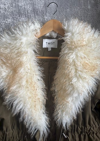 Kürklü Haki Uzun Twıst Kadın Kaban - Görsel 2