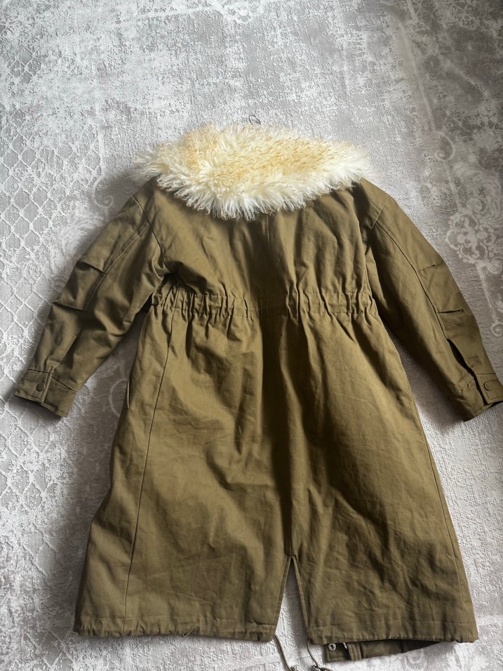 Kürklü Haki Uzun Twıst Kadın Kaban - Görsel 3