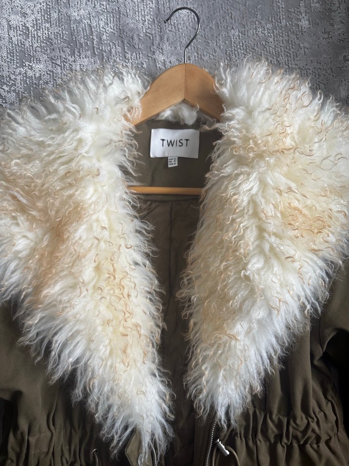 Kürklü Haki Uzun Twıst Kadın Kaban - Görsel 2