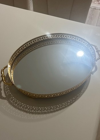 Altın Renk Parlak Dekoratif Tepsi Ayna - Görsel 2