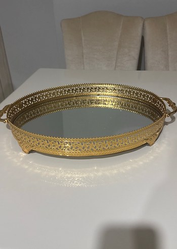 Altın Renk Parlak Dekoratif Tepsi Ayna - Görsel 3