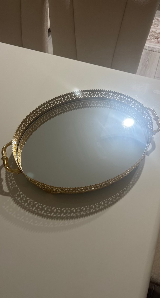 Altın Renk Parlak Dekoratif Tepsi Ayna - Görsel 2