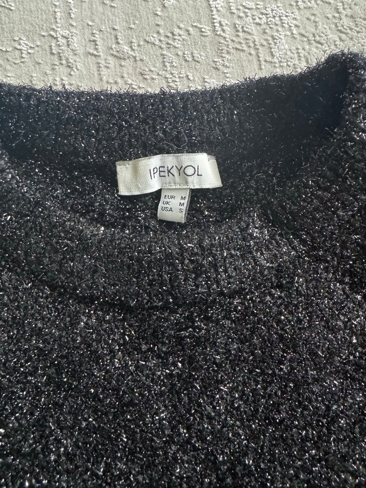 Siyah Ipekyol Triko pırıltılı Kadın Uzun Kollu Kazak - Görsel 3