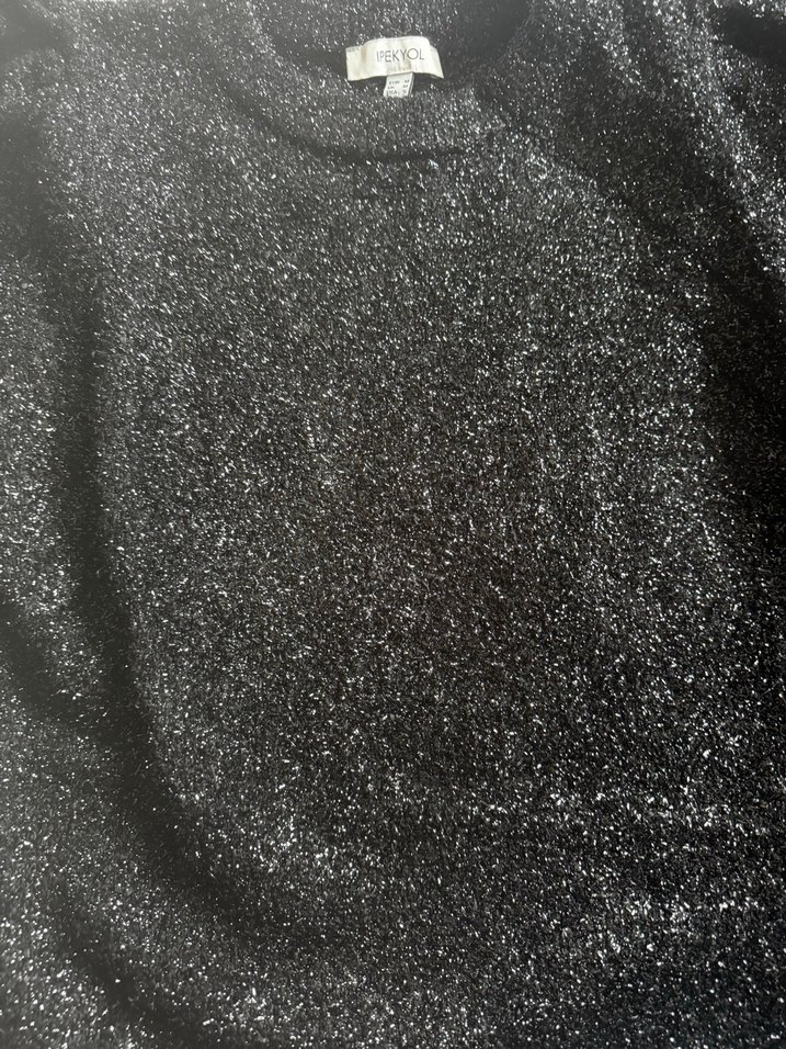 Siyah Ipekyol Triko pırıltılı Kadın Uzun Kollu Kazak - Görsel 4
