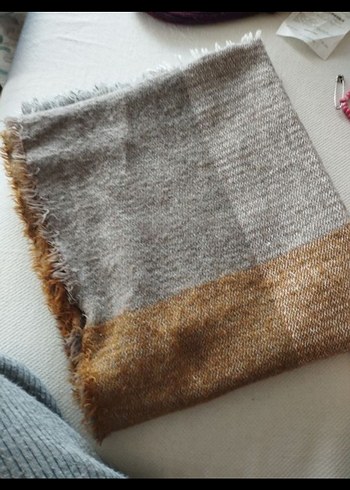 Bohem Tarz Kahverengi Gri Örgü Yün Kadın Şal - Görsel 4