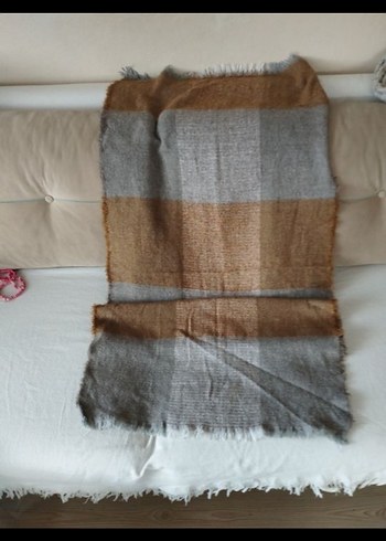 Bohem Tarz Kahverengi Gri Örgü Yün Kadın Şal - Görsel 2