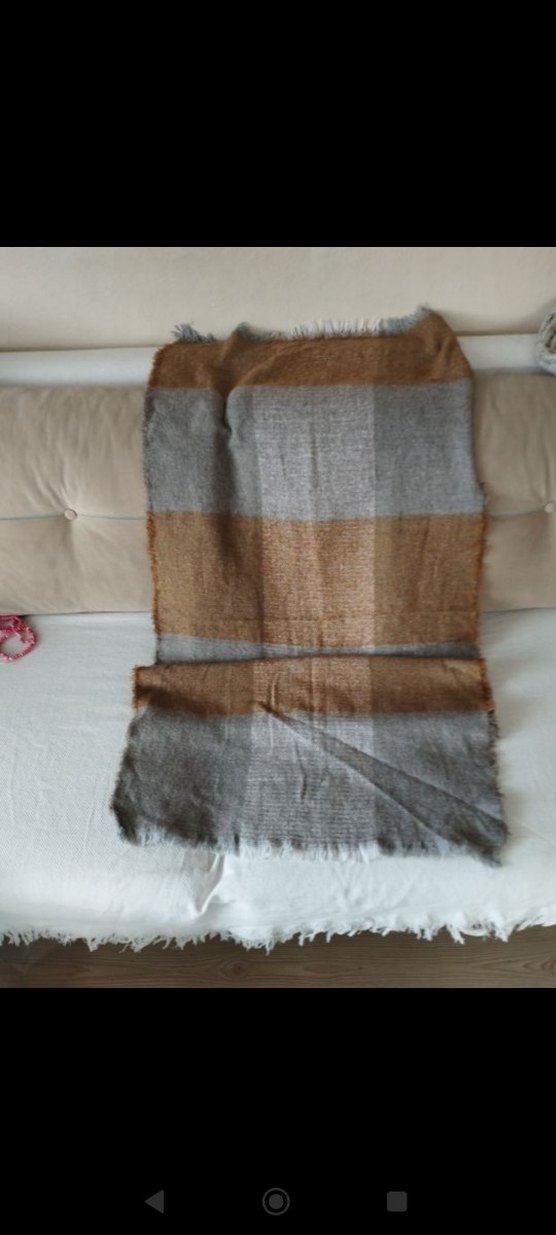 Bohem Tarz Kahverengi Gri Örgü Yün Kadın Şal - Görsel 2