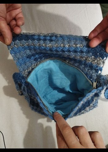 Mavi Örgü Kadın Çanta - Görsel 5