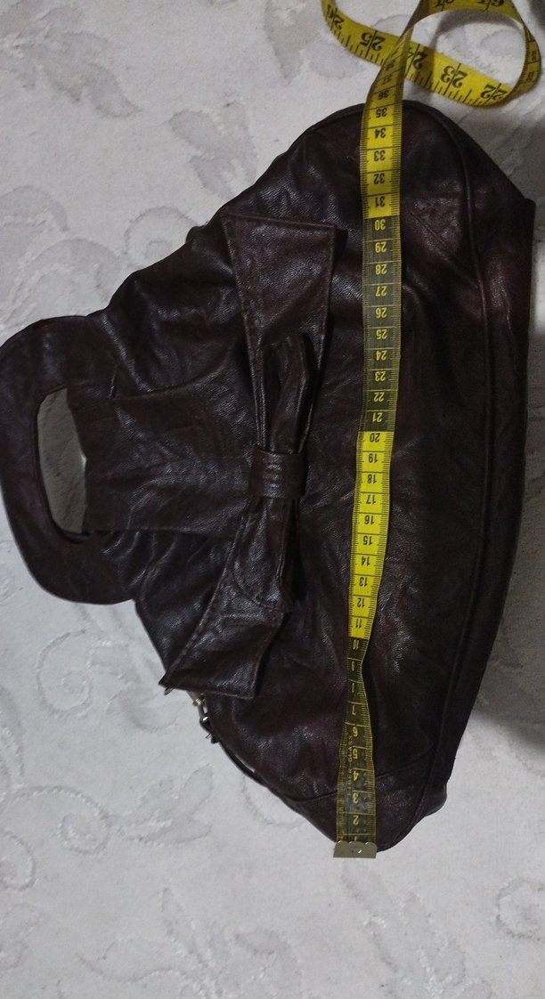 Kahverengi Deri Fiyonk  kemer Detaylı Kadın Çanta - Görsel 5