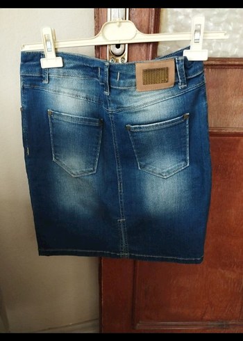 ADL Mavi Denim Kemerli Mini Etek - Görsel 2