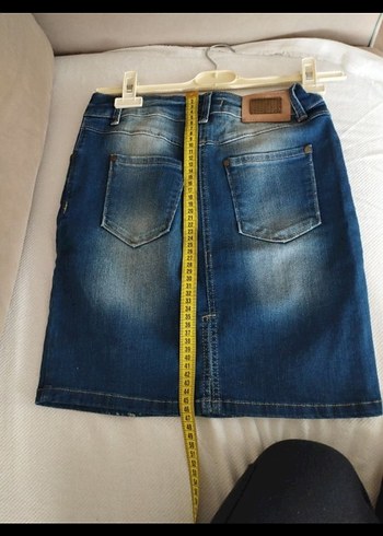 ADL Mavi Denim Kemerli Mini Etek - Görsel 4