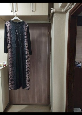 Mor Uzun Kollu Gotik Abiye Elbise ve şal - Görsel 2