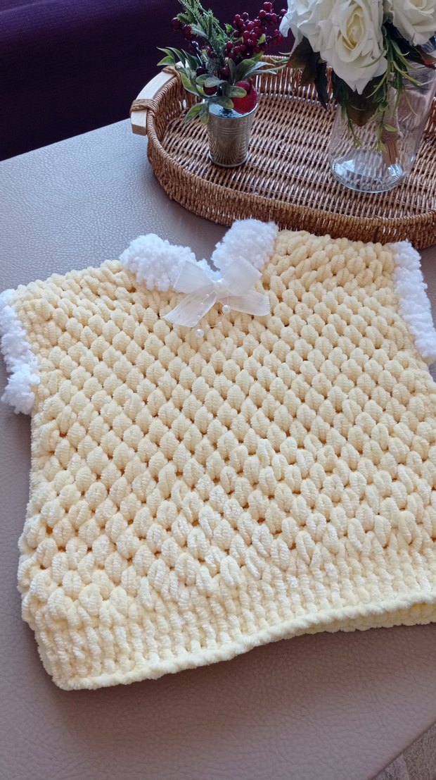 Kız Çocuk Pastel Sarı Kolsuz Örgü Süveter - Görsel 2