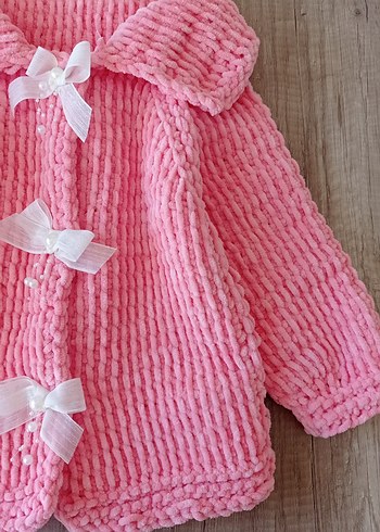 Kız Çocuk Pembe kadife Hırka - Görsel 3