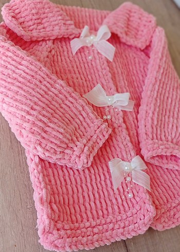 Kız Çocuk Pembe kadife Hırka - Görsel 2