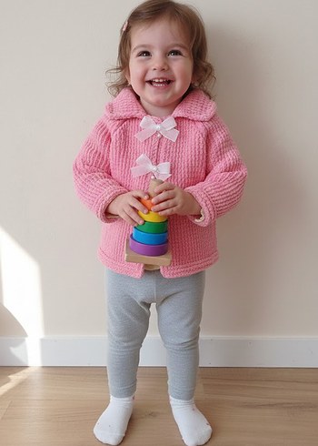 Kız Çocuk Pembe kadife Hırka - Görsel 4