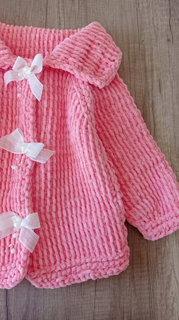Kız Çocuk Pembe kadife Hırka - Görsel 3