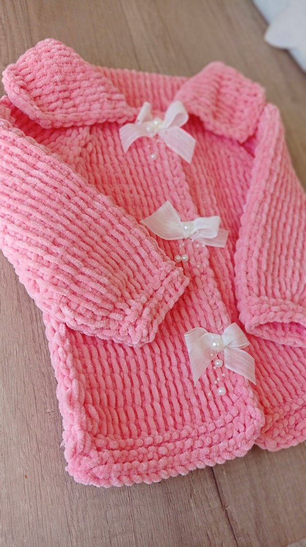 Kız Çocuk Pembe kadife Hırka - Görsel 2