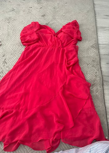 Pembe V Yaka Drapeli Mini Elbise - Görsel 2