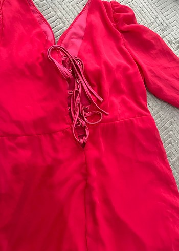 Pembe V Yaka Drapeli Mini Elbise - Görsel 6