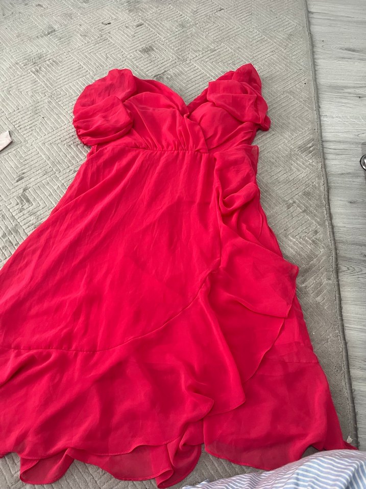 Pembe V Yaka Drapeli Mini Elbise - Görsel 2