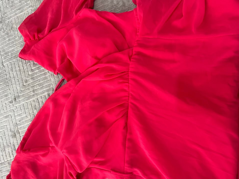 Pembe V Yaka Drapeli Mini Elbise - Görsel 5