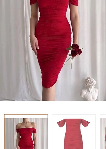 Kırmızı Drapeli V Yaka Midi Kalem Elbise - Görsel 2