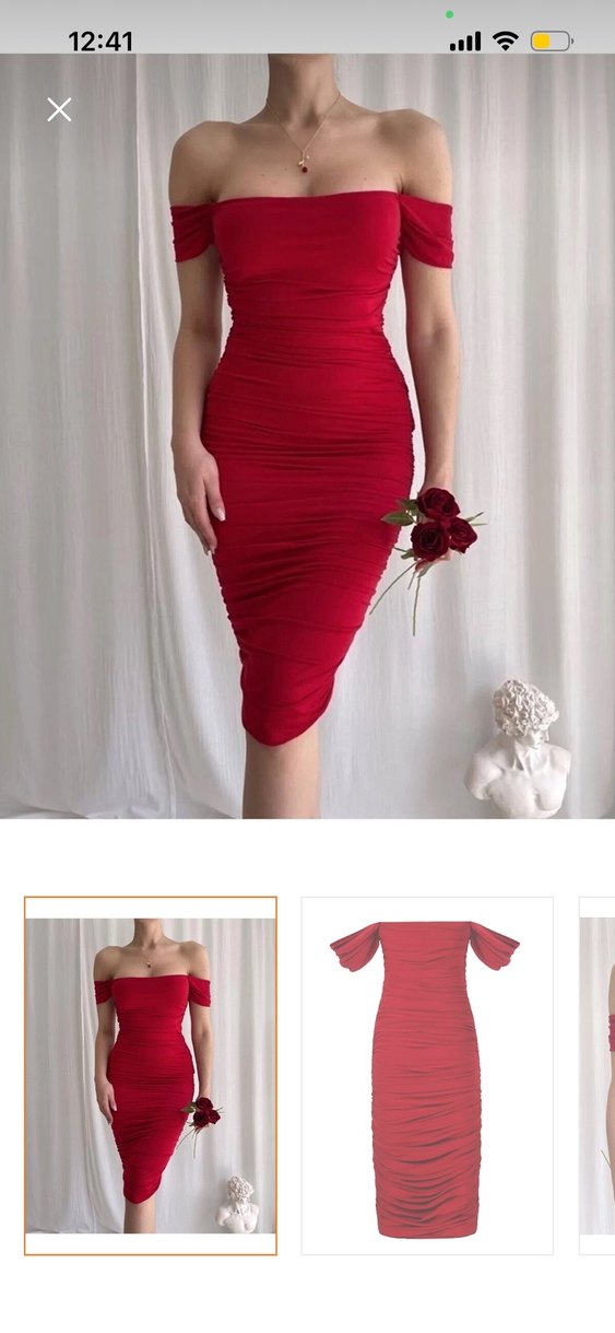 Kırmızı Drapeli V Yaka Midi Kalem Elbise - Görsel 2