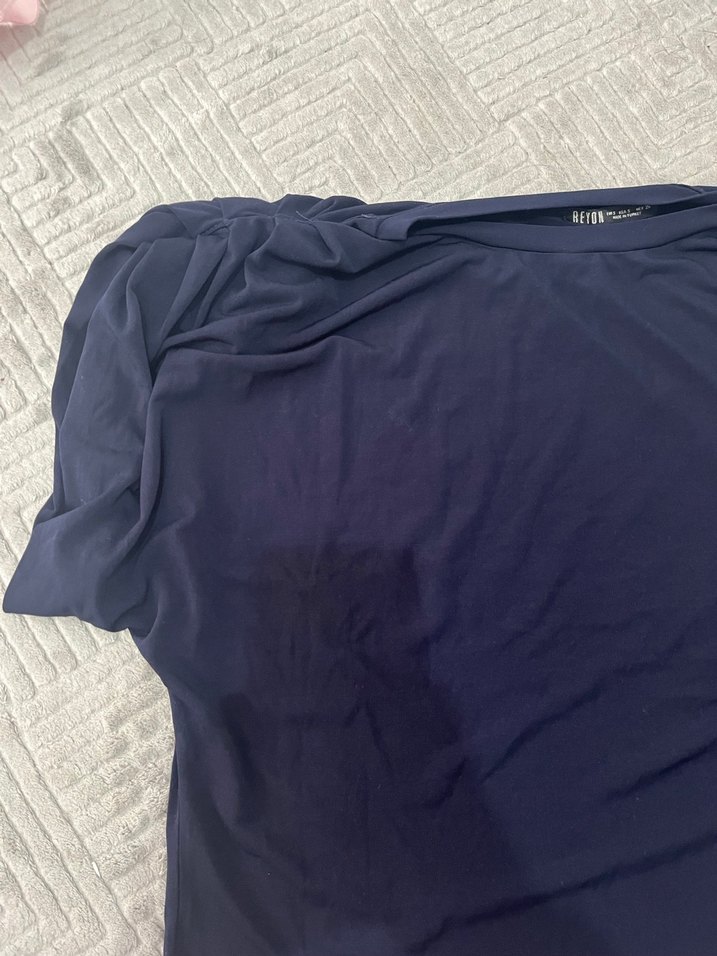 Lacivert Keten Hamile Tişörtü, Salaş, Kısa Kollu - Görsel 4