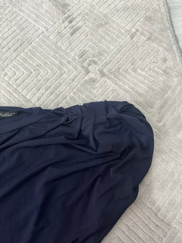 Lacivert Keten Hamile Tişörtü, Salaş, Kısa Kollu - Görsel 2